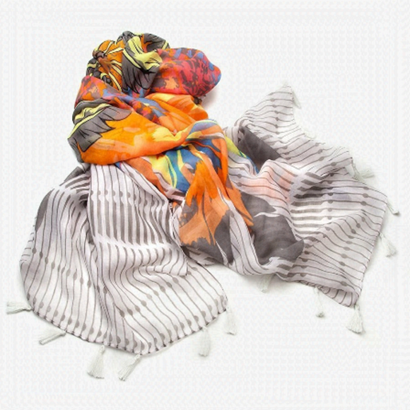 Pinkstix Accessories - Scarf shawl grey cotton multi colour New With Tags